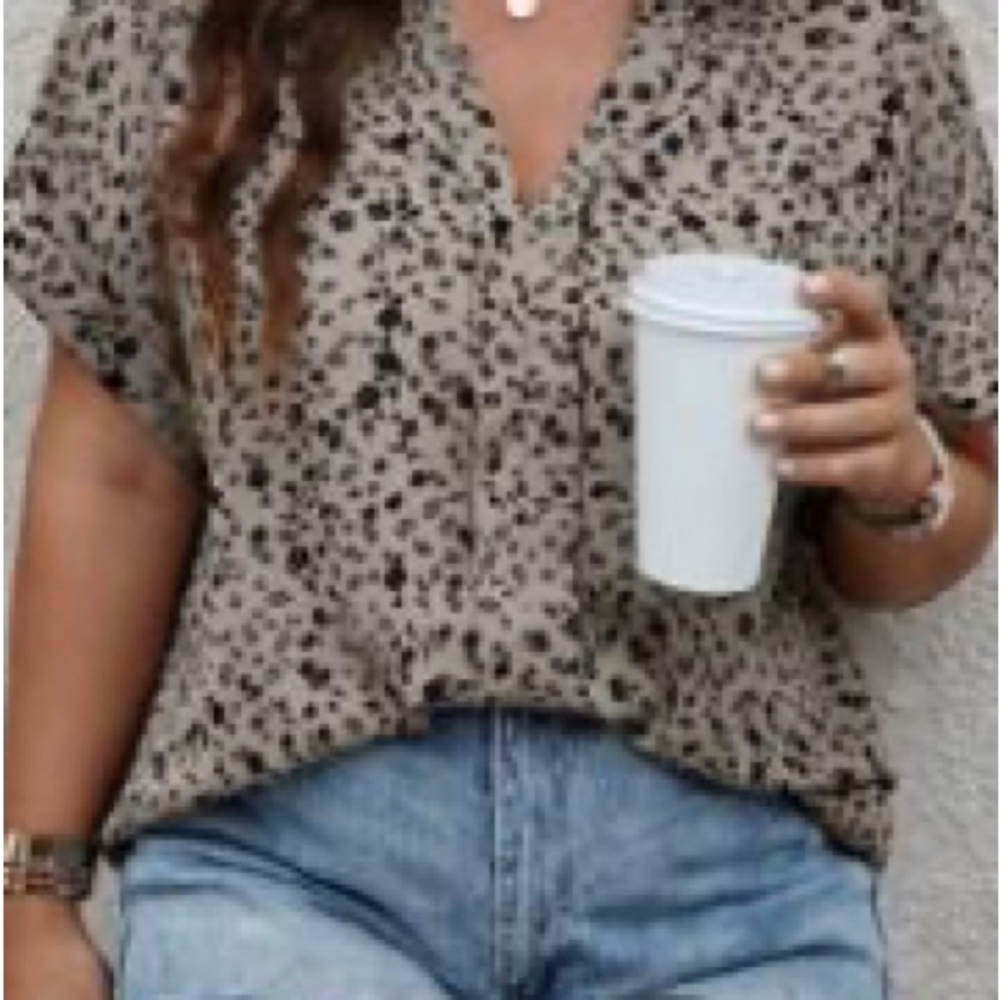 Black Flower Print V-Neck Top